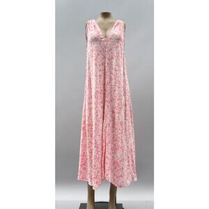 Oscar De La Renta Pink Label Sleeveless V Neck Floral Flowy Dress Pink Small